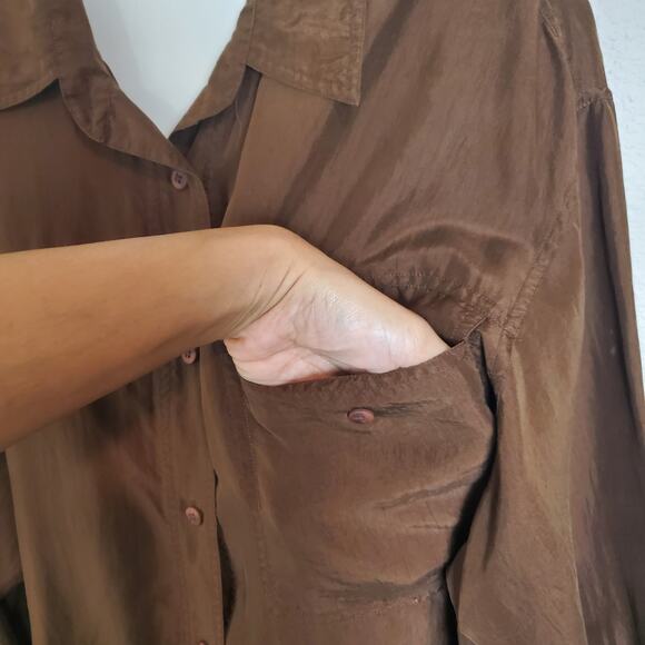 The Limited 100% Silk Button Down Shirt Brown Blouse Sz XL Vintage Y2K - Picture 4 of 8